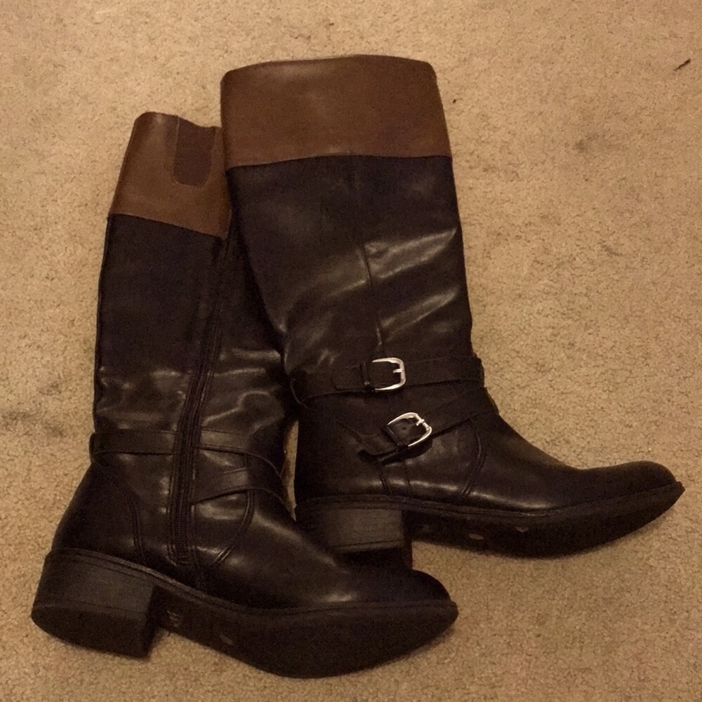 Black & brown high boots